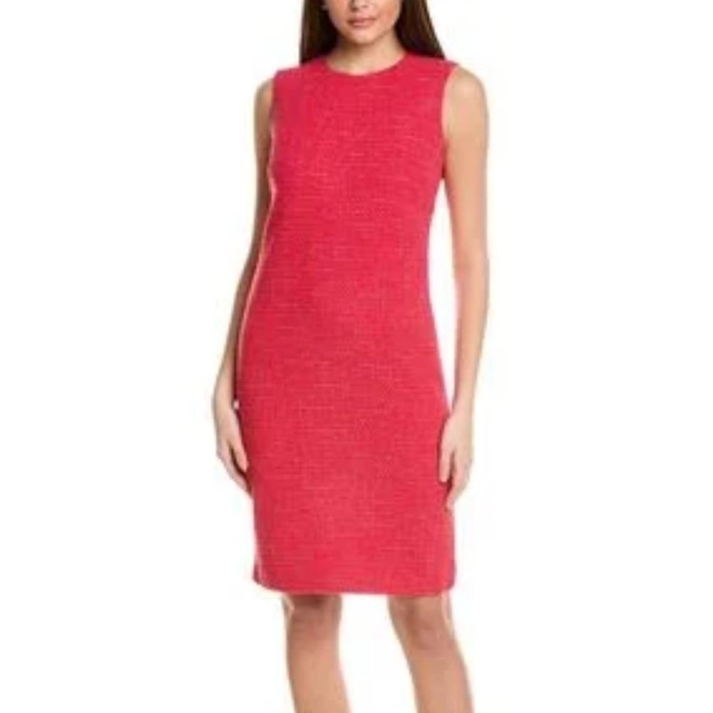 St.John- Coral Sleeveless Textured Tweed Midi Shift Dress